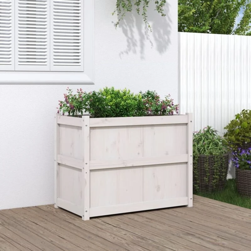 Image of vidaXL Garden Planter White 90x50x70cm Solid Wood Pine, White 837470