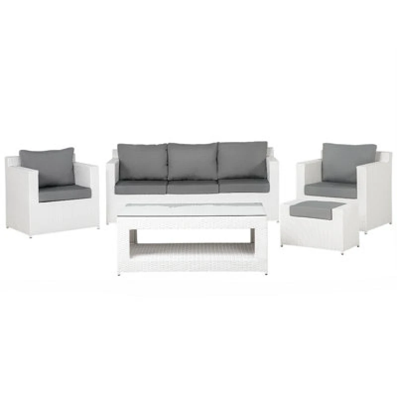 Image of Beliani Garden Lounge Set With Table And Ottoman 6 Seater Roma Pe Rattan White