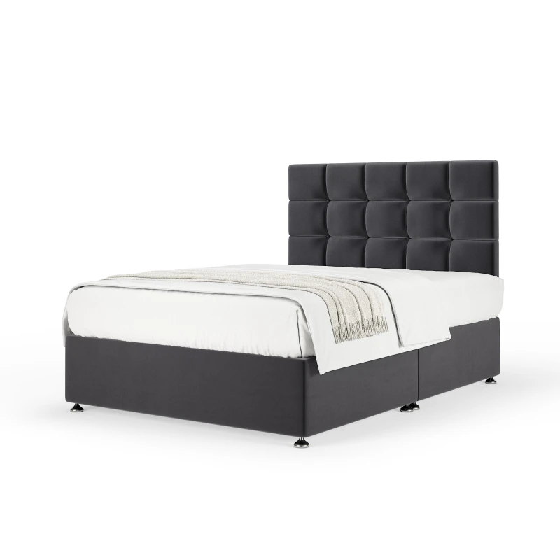 Image of Bedmaster Bedmaster Plush Velvet Divan Base And Square Headboard in Grey Size: King Grey King Unisex 7867870857485