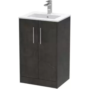Image of Hudson Reed Juno Floor Standing 2-Door Vanity Unit with Basin 2 500mm Wide - Metallic Slate
