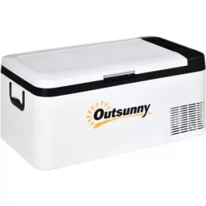 Image of Outsunny - 12V Portable Car Refrigerator w/ Inner LED Light Indoor Outdoor 18L - White and Black
