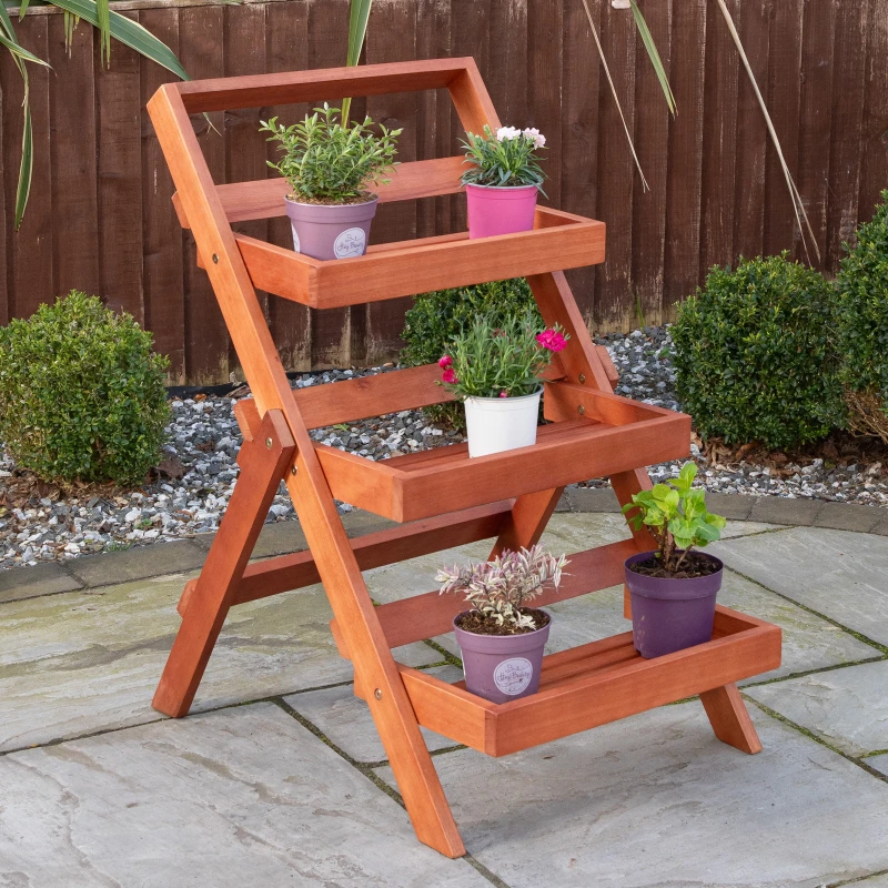 Image of Outdoor 3 Tier Wooden Foldable Plant Display Stand