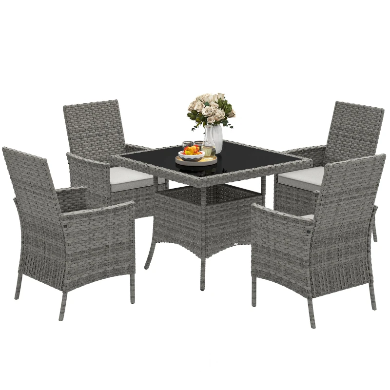 Image of Outsunny 4 Seater Rattan Garden Furniture Set with Cushion, Grey 861-113V70GY
