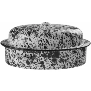 Image of Roasting Tin Oval Roaster With Lid Carbon Steel Roasting Pan Patterned Casserole Dishes Black And White Roasting Dish With Lid 24.5 x 15 x 34