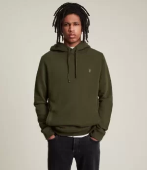 Image of AllSaints Mens Raven Pullover Hoodie, Green, Size: M
