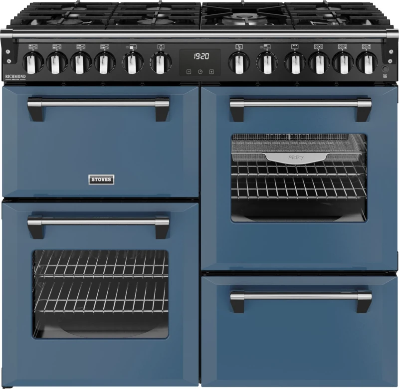Image of Stoves Richmond Deluxe 100DF 100cm wide Dual Fuel Range Cooker with Gas Hob - Twilight Blue - A Rated