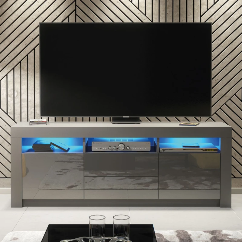 Image of Creative Furniture Shine TV Unit 160cm - A Bright and Stylish Cabinet with Gloss Doors and LED Lights Dark Grey