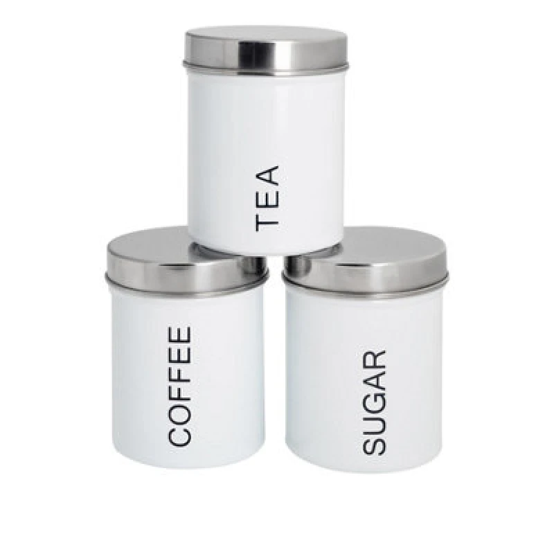 Image of Harbour Housewares Kitchen Tea Coffee Sugar Canisters - White - Round Metal Storage Caddy Tin Jar