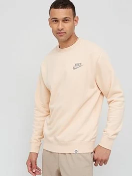 Image of Nike NSW Revival Fleece Crew Sweat Top - Beige, Beige, Size S, Men