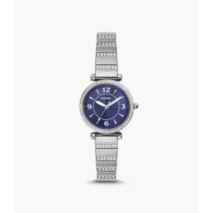 Image of Fossil Womens Carlie Three-Hand Blue Stainless Steel Watch - Silver