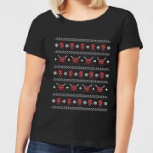 Image of Marvel Deadpool Faces Womens Christmas T-Shirt - Black - M