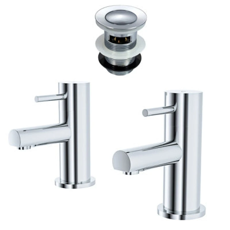 Image of Nes Home Hot and Cold Basin Taps & Waste Chrome Silver