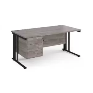 Image of Maestro 25 straight desk 1600mm x 800mm with 3 drawer pedestal - Black cable managed leg frame and grey oak top