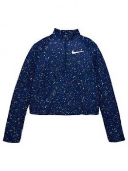 Image of Nike Girls Half Zip 'Starry Night' Printed Shine Top - Navy, Size XL, 13-15 Years, Women