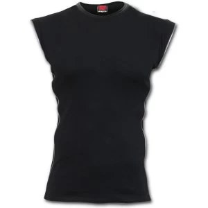 Image of Gothic Rock Zip Side Ribbed Gothic SleevelesSleeveles Mens Small T-Shirt - Black