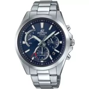 Image of Mens Casio 'Edifice Sapphire Solar Retrograde' Silver and Blue Stainless Steel Solar Chronograph Watch