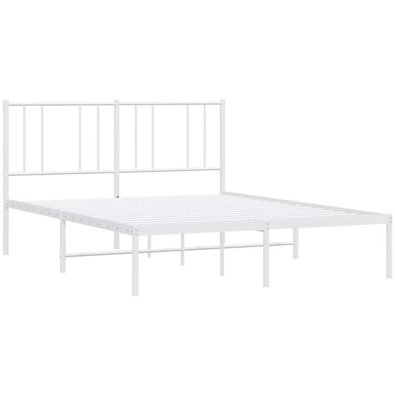 Image of Vidaxl Metal Bed Frame With Headboard White 150X200 Cm 5ft King Size, White 352531