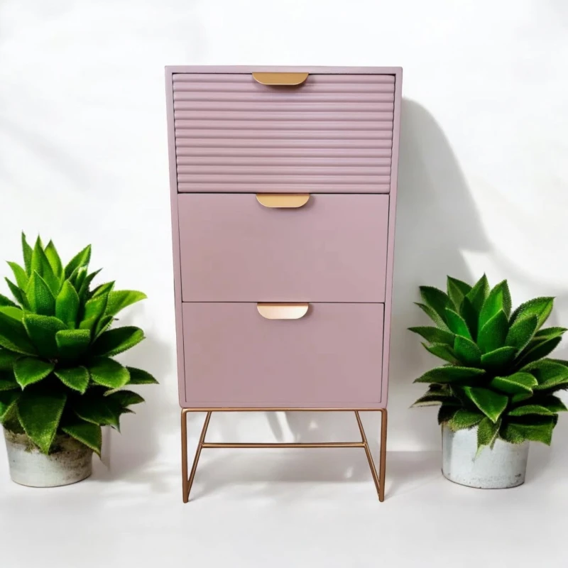 Image of MSL 64CM Pink WOODEN 3 DRAWER BEDSIDE TABLE