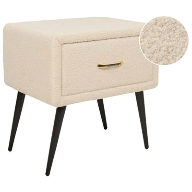 Image of Beliani 1 Drawer Bedside Table Flayat Boucle Beige