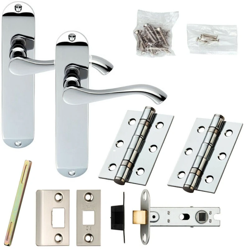 Image of Loops Door Handle & Latch Pack Chrome Modern Scroll Lever Round Backplate 180 x 40mm Multi unisex