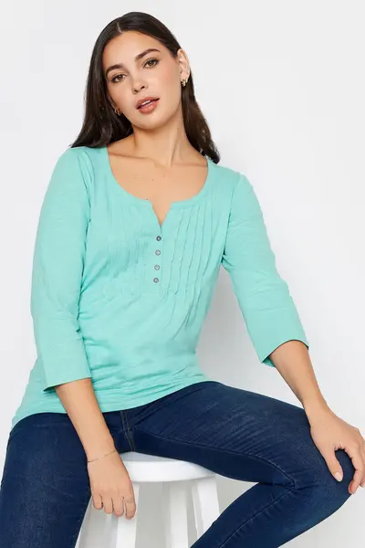Image of Long Tall Sally Tall Henley Top Aqua