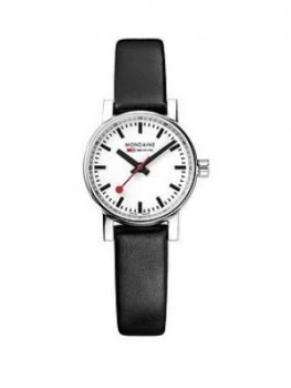 Image of Mondaine Evo2 26Mm Stainless Steel Case White Dial Black Leather Strap Ladies Watch