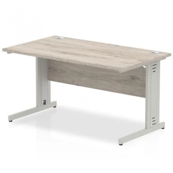 Image of Trexus Rectangular Desk Silver Cable Managed Leg 1400x800mm Grey Oak