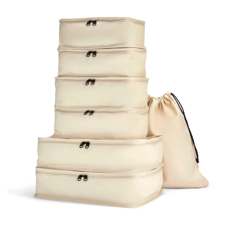 Image of Rock Rock Packing Cubes Set of 7 Beige unisex 7pc Set