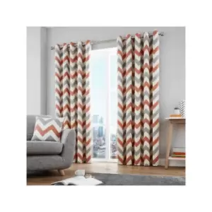 Image of Fusion Chevron Geometric 100% Cotton Eyelet Lined Curtains, Terracotta, 46 x 54 Inch