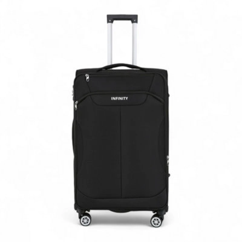 Image of Infinity Leather Soft Shell Suitcase 8 Wheel Luggage Travel TSA Light Carry On Cabin Bag in Black Size: Large Black Unisex Large