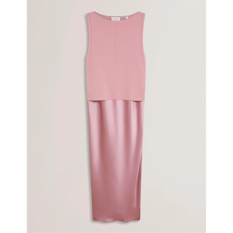 Image of Ted Baker Womens Knitted Satin Slip Dress Mid-Pink female 8 (XS)