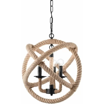 Image of Ideal Lux Lighting - Ideal Lux Corda - 3 Light Spherical Ceiling Pendant Brown, Black, E14