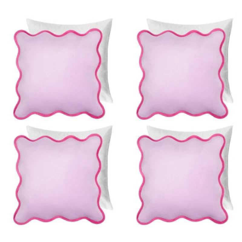 Image of OHS OHS 4 Pack Matte Velvet Scallop Edge Filled Cushion Covers Home Decor Set in Lilac Size: 45cm x 45cm Lilac 45cm x 45cm Unisex 5027434218301