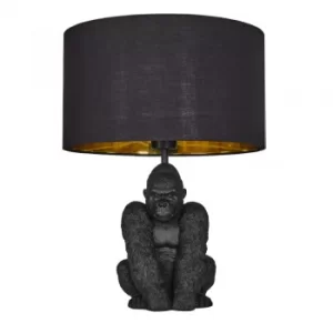Image of King Gorilla Table Lamp in Black with Black and Gold Reni Shade