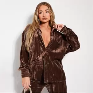 Image of I Saw It First Co Ord Velvet Textured Oversized Shirt - Brown