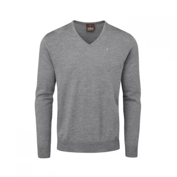 Image of Oscar Jacobson Pin Merino V-Neck Sweater - Dark Grey