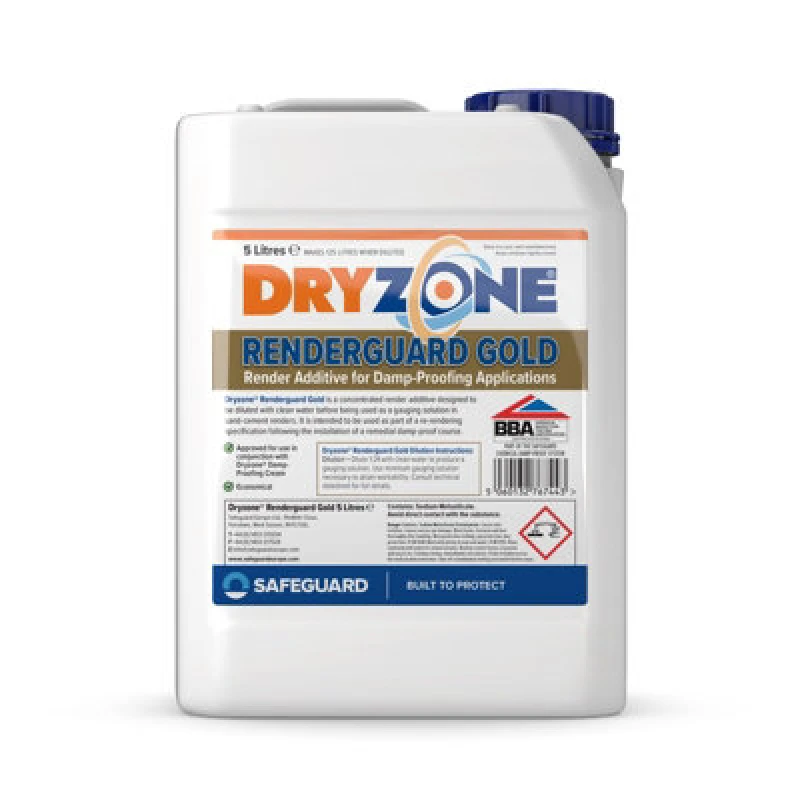 Image of Dryzone Renderguard Gold 5L - Advanced Salt-Neutraliser & Waterproofing Additive For Replastering After Rising Damp Treatment