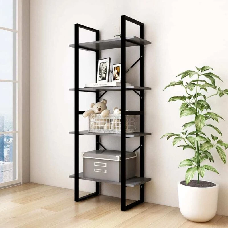 Image of VIDAXL 4-Tier Book Cabinet Grey 60x30x140cm Solid Pine Wood Vidaxl 8720286567340
