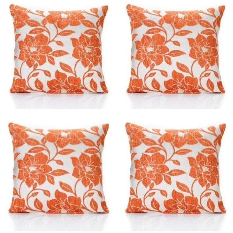 Image of Alan Symonds Peony Chenille Cushion Set of 4 Orange unisex 45x45cm