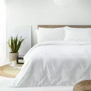 Image of The Linen Yard Strand Embroidered Stitch 100% Cotton Duvet Cover Set, White/Grey, King