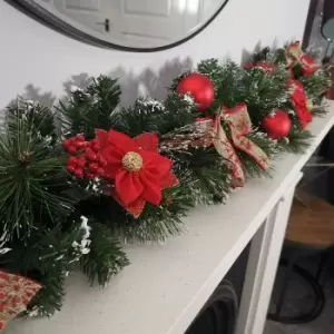 Image of Premier 180cm (6ft) Festive Red Dressed Christmas Garland With Bows And Red Baubles