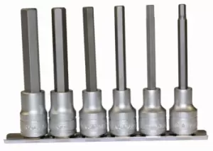 Image of Teng Tools M1211 1/2" Drive 100mm Long Hex Bit Sockets Clip Rail 6pc
