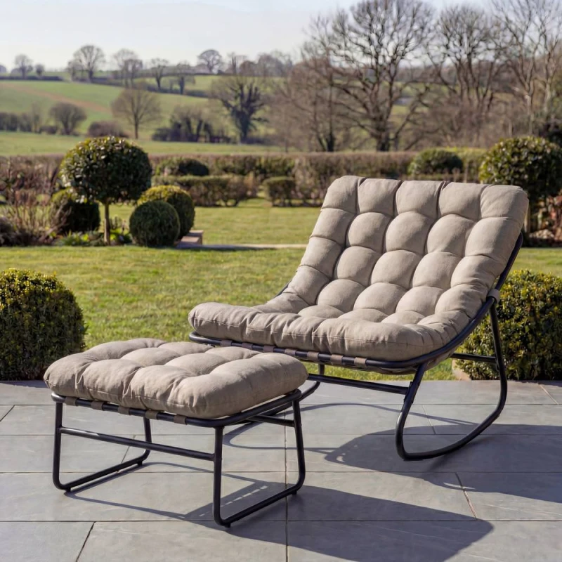 Image of Artemis Home Solace Outdoor Rocking Chair & Stool in Light Brown Light Brown Unisex