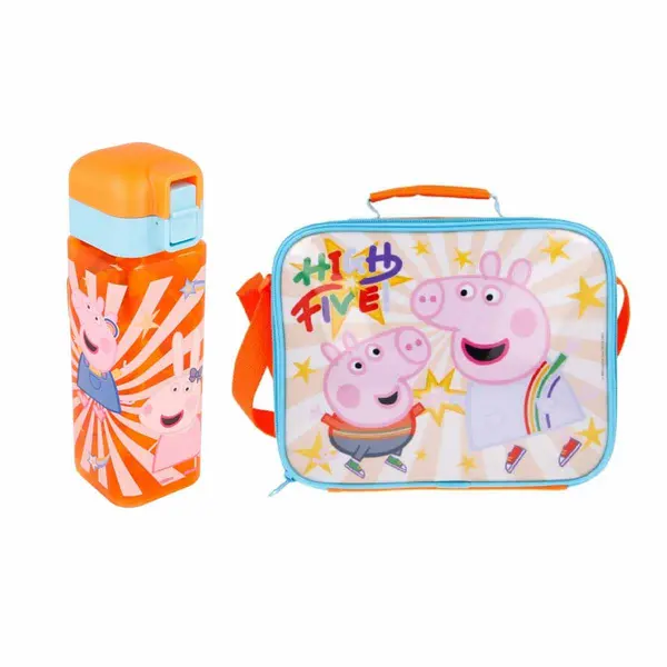 Image of STOR Peppa Pig 2 Piece Lunch Bag And Safety Lock Square Bottle Set