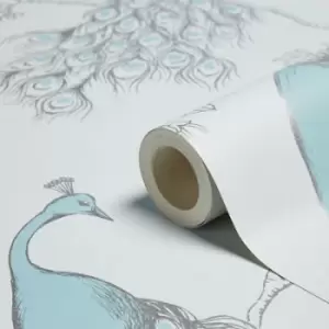 Image of Fine Decor Empress Duck Egg & Teal Foliage & Birds Glitter Effect Smooth Wallpaper