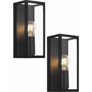 Image of 2 pack Wall Light Colour Black Shade Clear Glass Metal Box Frame Bulb E27 1x60W