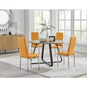 Image of Santorini Brown Wood Contemporary Round Dining Table And 4 Mustard Milan Chairs Set - Mustard Yellow