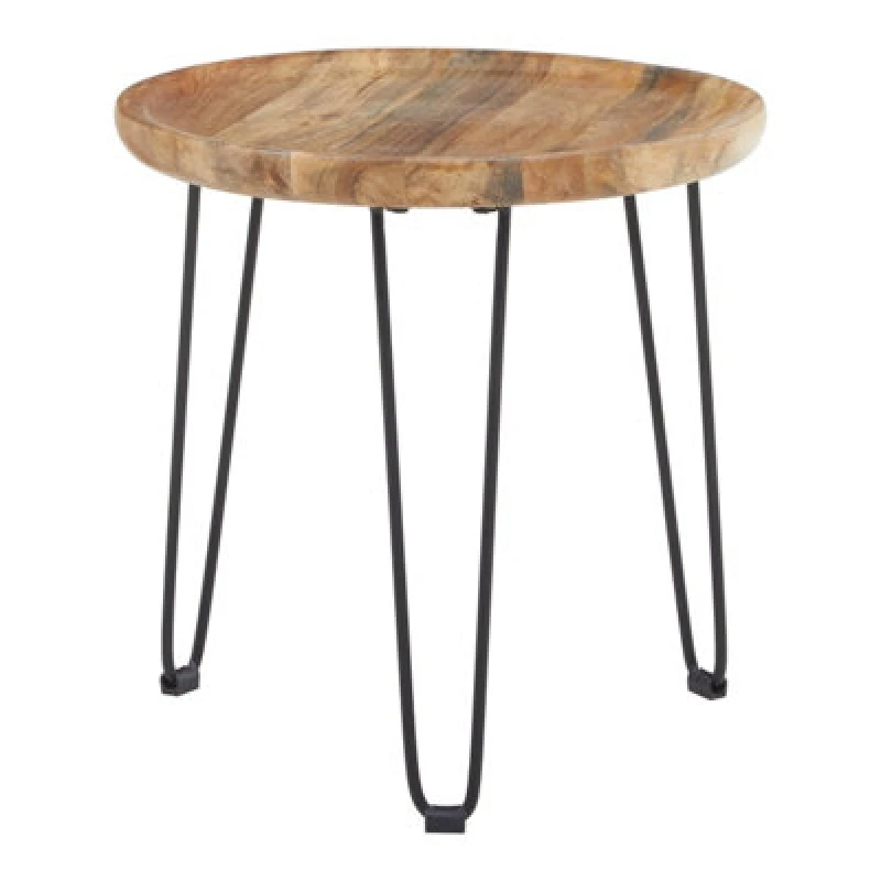 Image of Orsina Natural Mango Wood Small Side Table, Round Wooden Side Table With Black Iron Legs, Modern Rustic Side Table