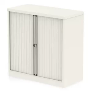 Image of Qube by Bisley Side Tambour Cupboard 1000mm without Shelves Chalk Whit