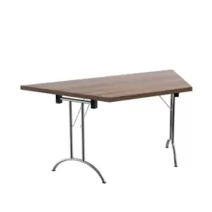 Image of Tc One Union Folding Table 1600 x 800 Silver Frame Dark Walnut Trapezoidal Top